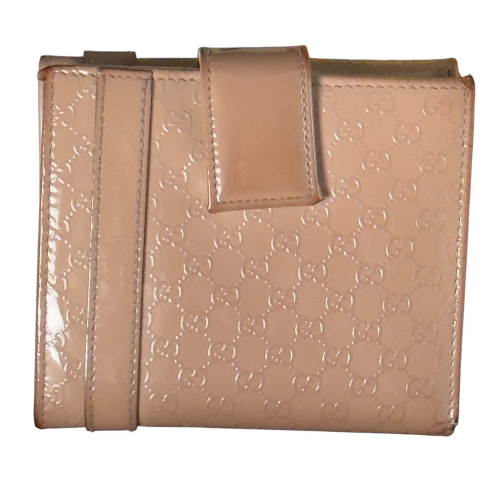 Authentic Gucci Beige Microguccissima Patent Leather Buckle French Small Wallet - Picture 2 of 15